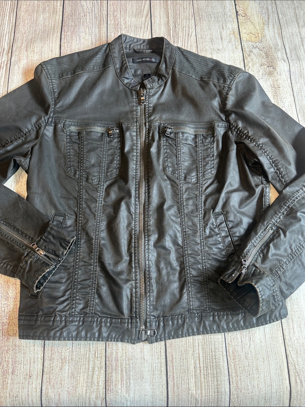 John Varvatos USA BIDE Coated Moto Jacket Black L
